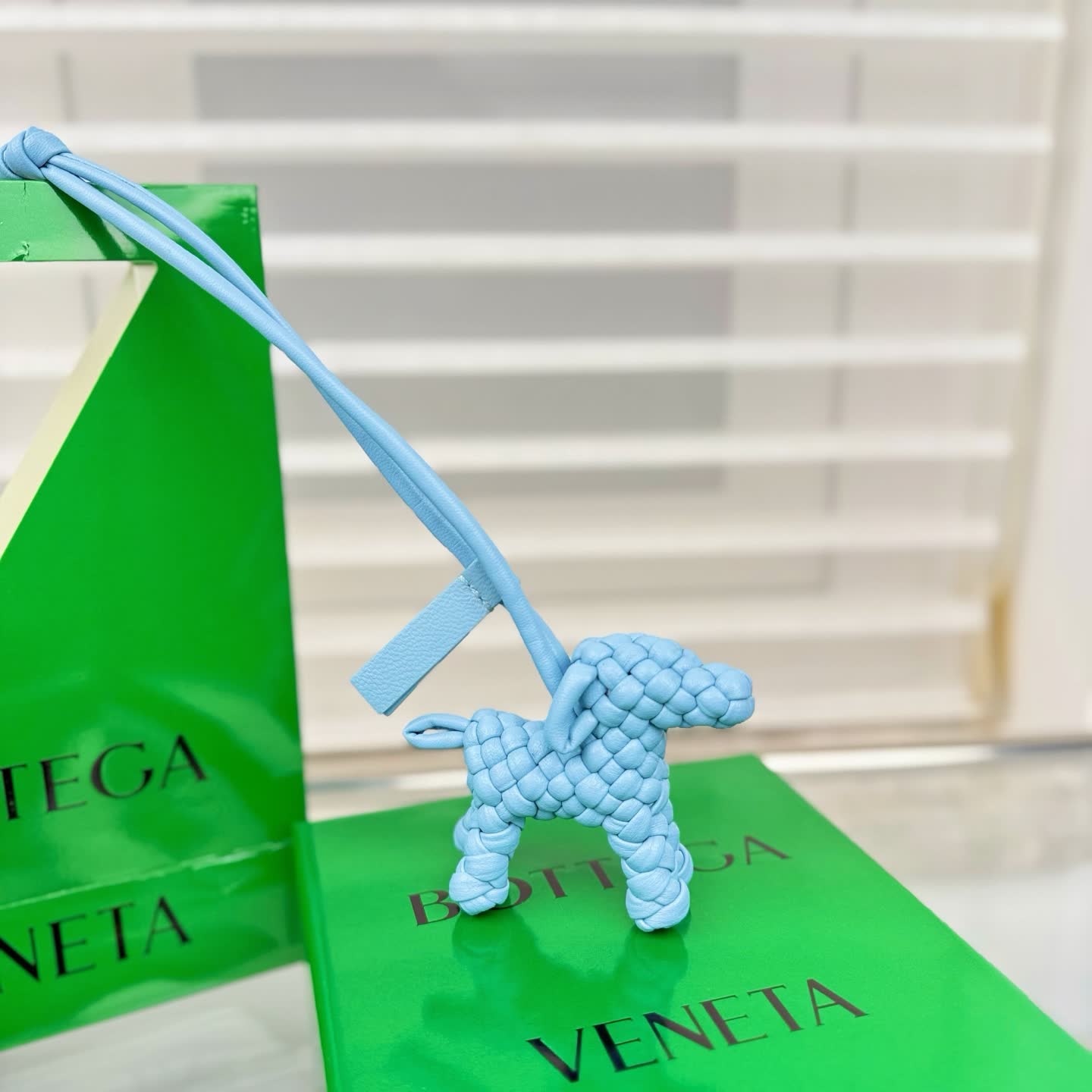 Bottega Veneta Blue Intrecciato Leather Keychain